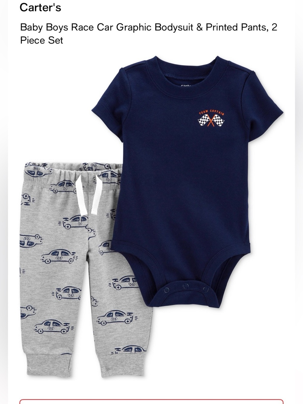 ❌Sold❌Carter's Navy Graphic Race Car Bodysuit with Gray Printed Pants